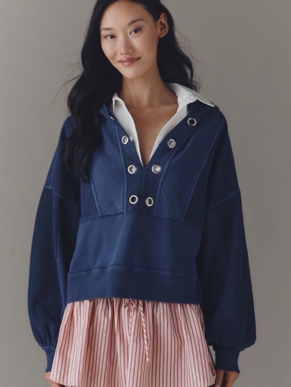 Pilcro Navy Grommet Pullover Hoodie